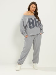 Yours Curve Grey Slouch Sweat Top & Jogger Set - Image 2 of 5