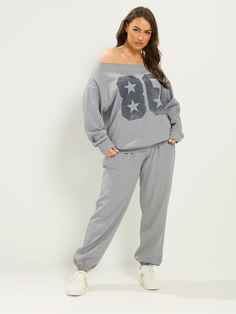 Yours Curve Grey Slouch Sweat Top & Jogger Set - Image 2 of 5