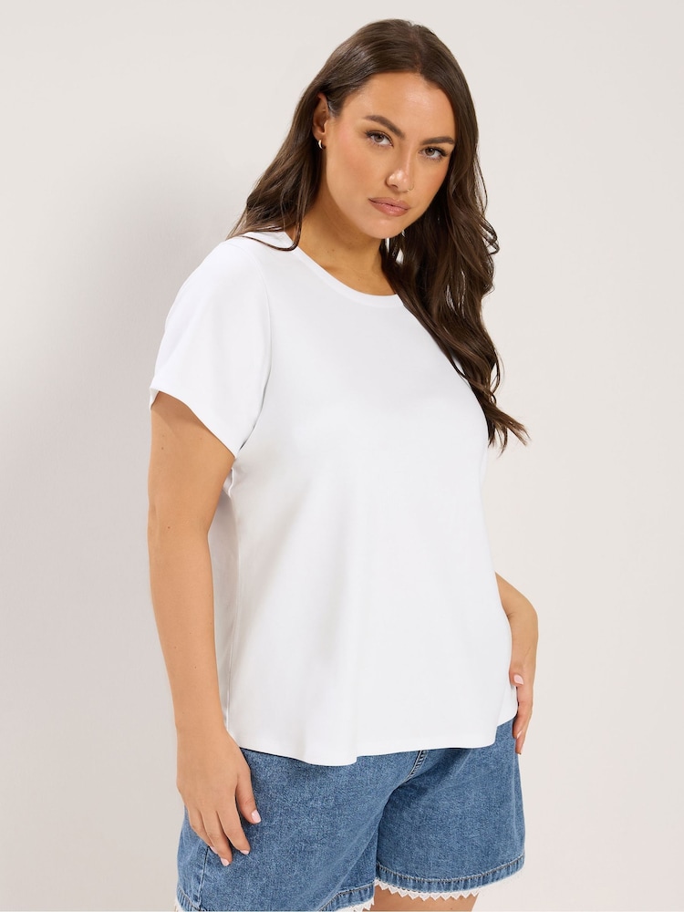 Yours Curve White Premium Interlock T-Shirt - Image 1 of 5 Yours Curve White Premium Interlock T-Shirt - Image 1 of 5