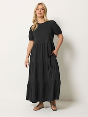 Yours Curve Black Puff Sleeve Dress - Image 1 of 5