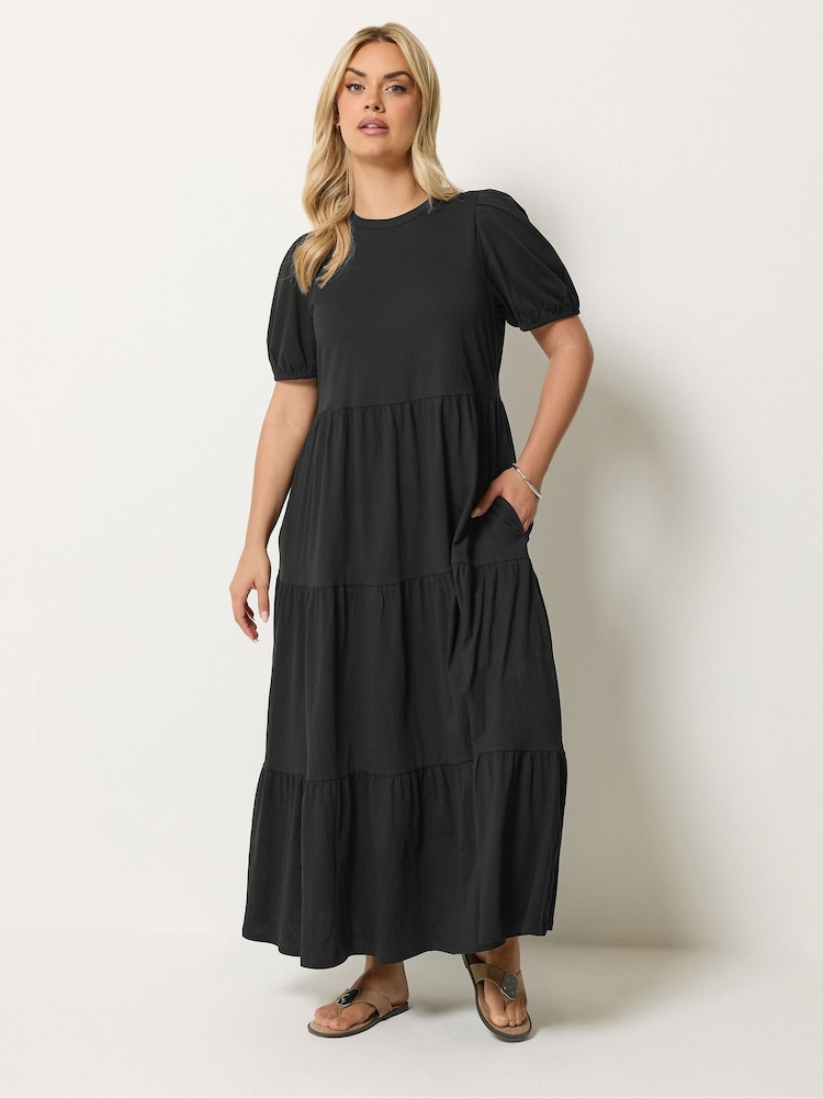 Yours Curve Black Puff Sleeve Dress - Image 1 of 5