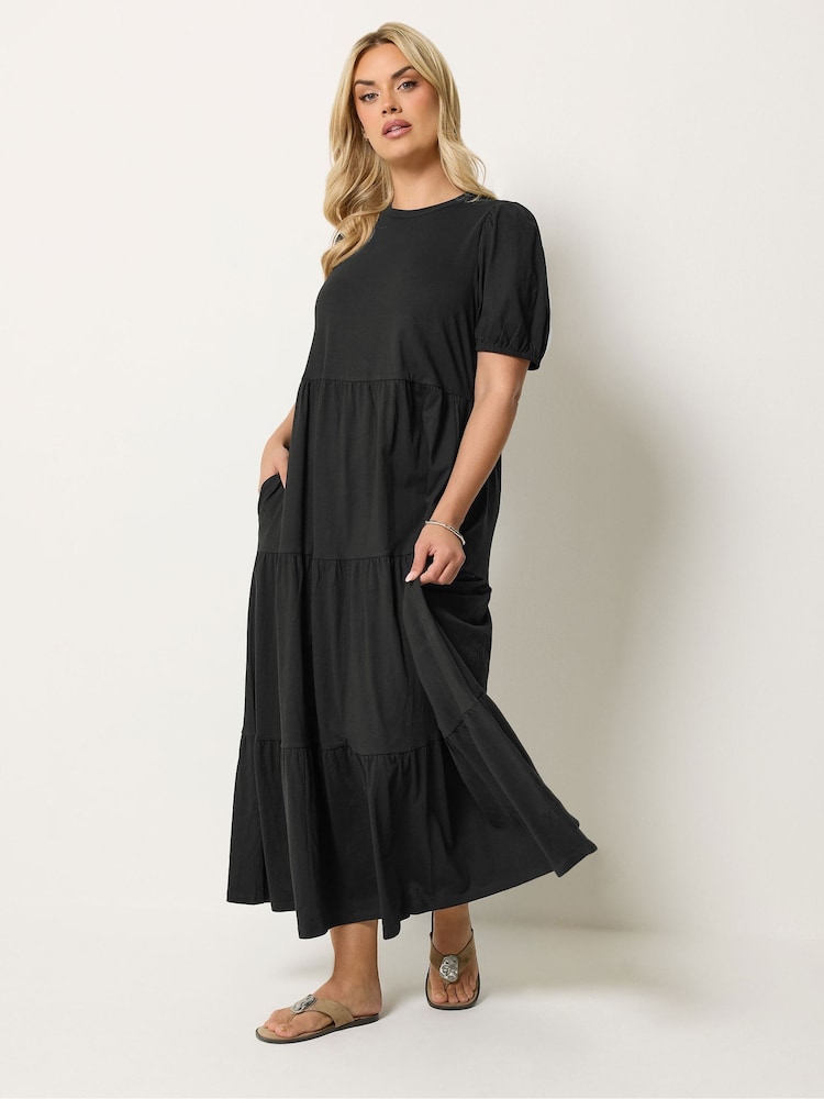 Yours Curve Black Puff Sleeve Dress - Image 2 of 5