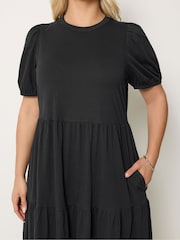 Yours Curve Black Puff Sleeve Dress - Image 4 of 5
