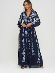 Frock and Frill Blue Embroidered Dress - Image 1 of 5