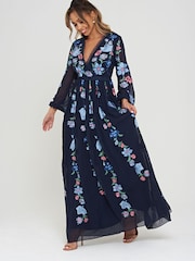 Frock and Frill Blue Embroidered Dress - Image 3 of 5