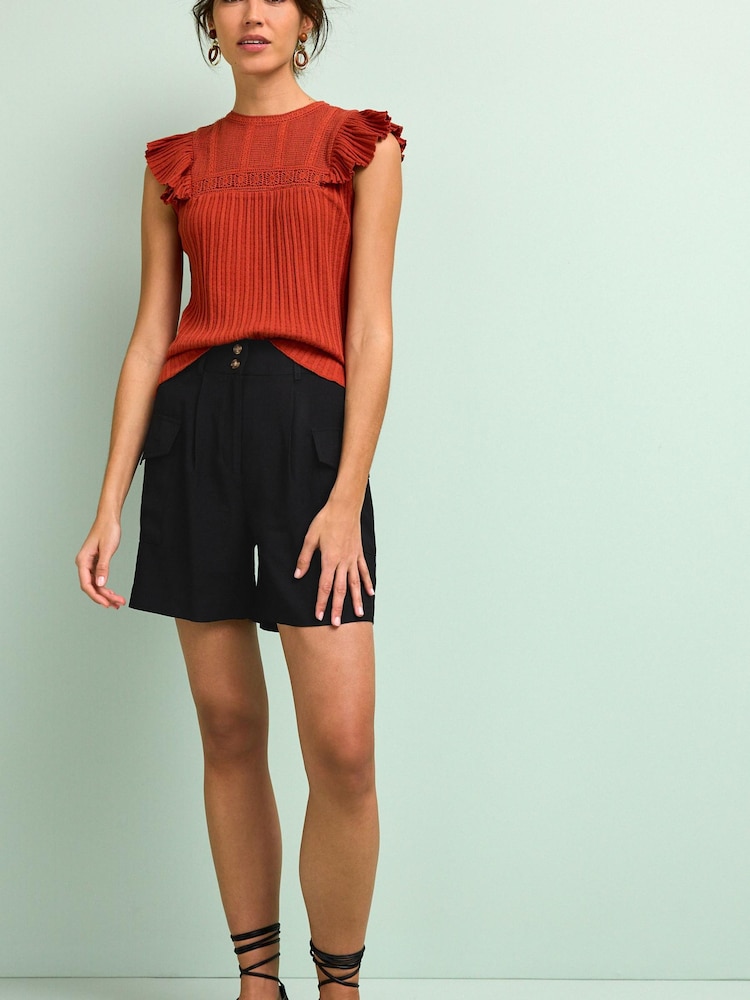 Black Tailored Utility Detail Shorts - Image 6 of 9
