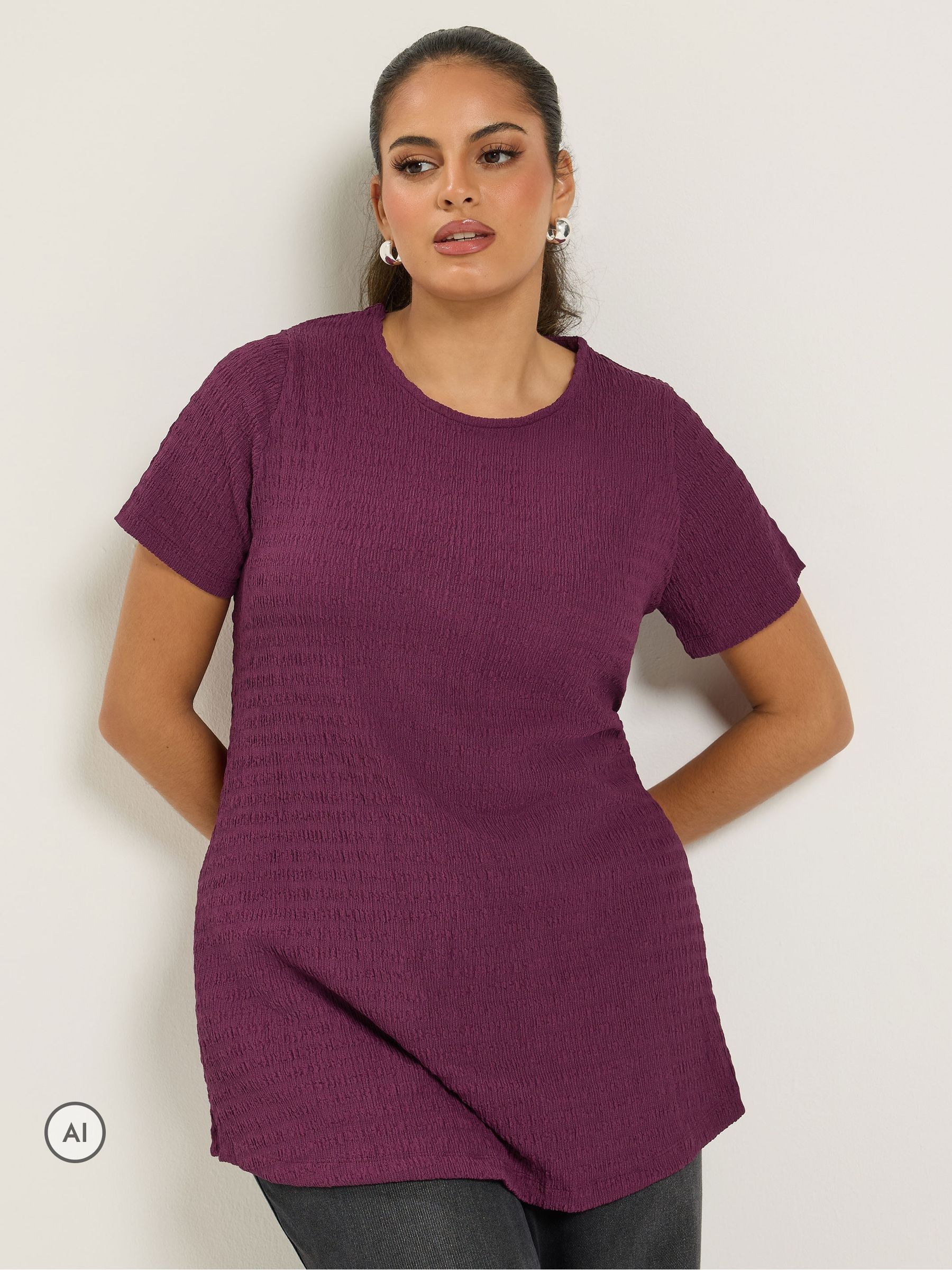 Yours Curve Women's Purple Short Sleeve Textured Swing Top