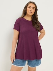 Yours Curve Purple Short Sleeve Textured Swing Top - Image 1 of 5