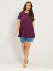 Yours Curve Purple Short Sleeve Textured Swing Top - Image 3 of 5