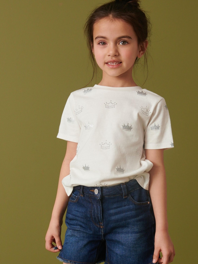 Ecru White Glitter Crown T-Shirt (3-16yrs) - Image 1 of 5 Ecru White Glitter Crown T-Shirt (3-16yrs) - Image 1 of 5