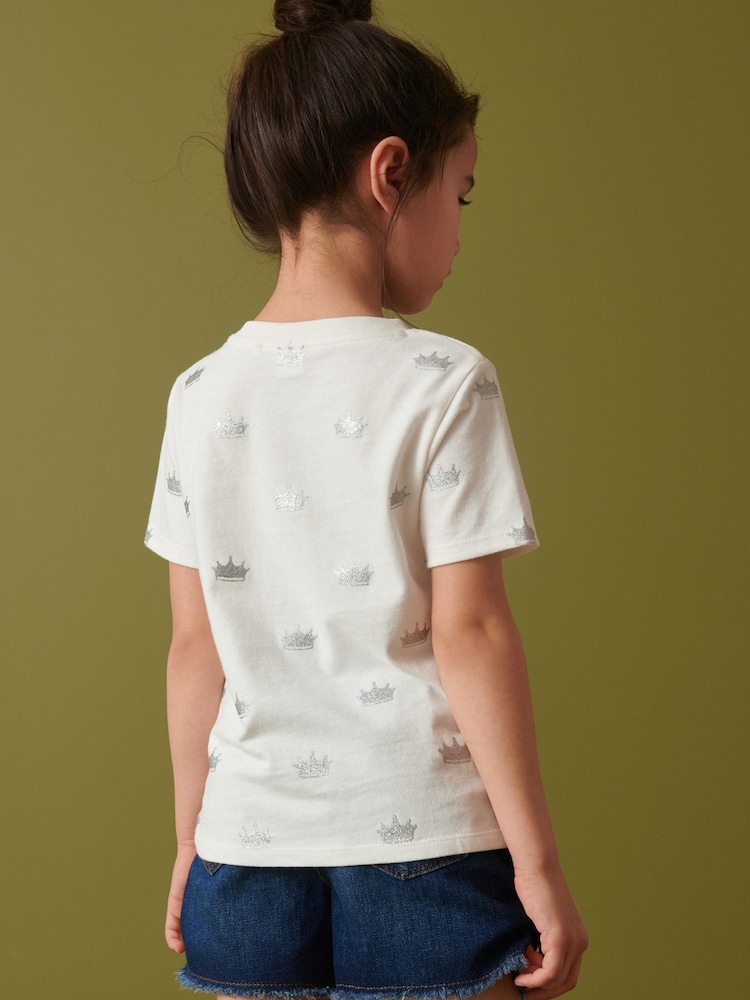 Ecru White Glitter Crown T-Shirt (3-16yrs) - Image 2 of 5 Ecru White Glitter Crown T-Shirt (3-16yrs) - Image 2 of 5