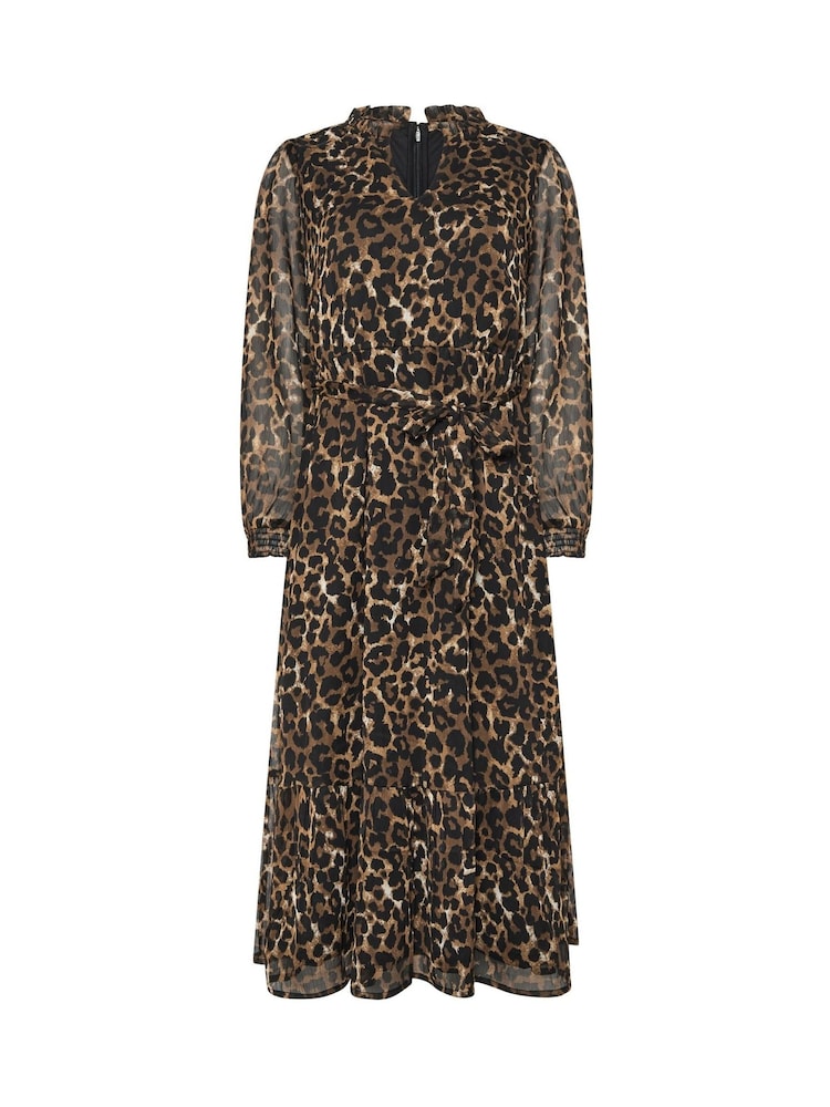 M&Co Brown Animal Print Long Sleeve Ruffle Dress - Image 1 of 2