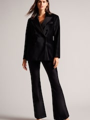 Ted Baker Demyat Black Stretch Velvet Kick Flare Trousers - Image 1 of 5