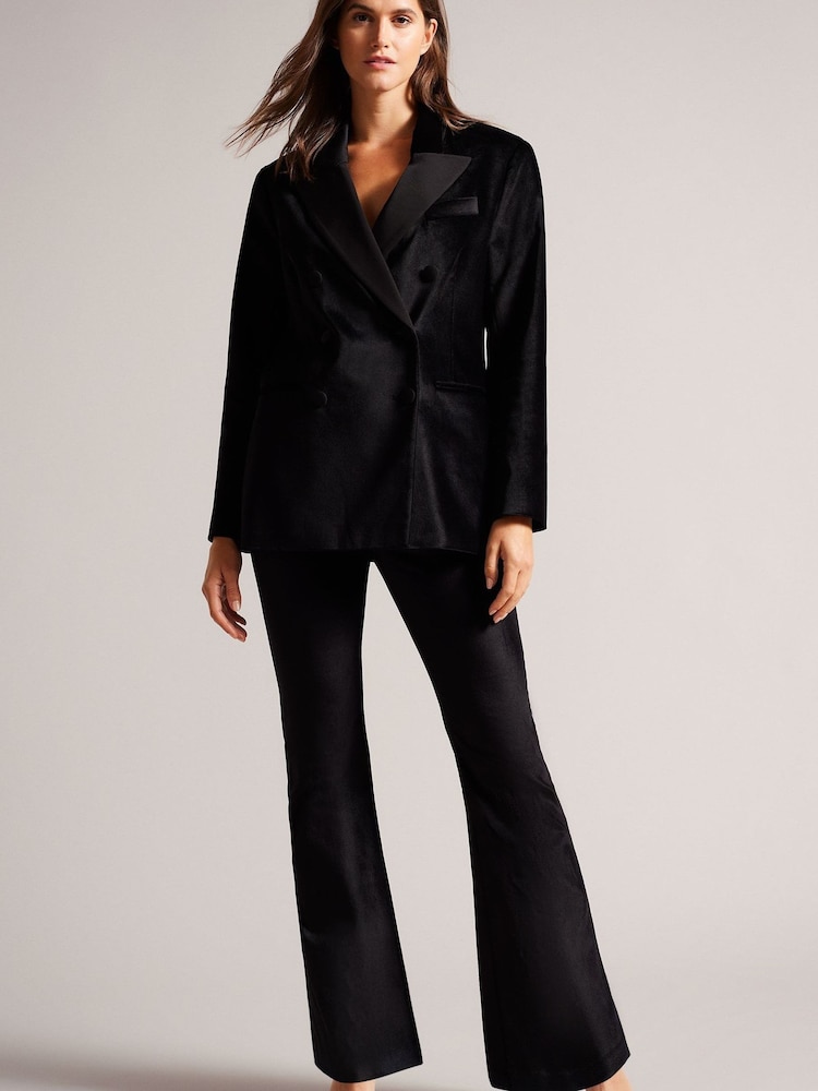 Ted Baker Demyat Black Stretch Velvet Kick Flare Trousers - Image 1 of 5