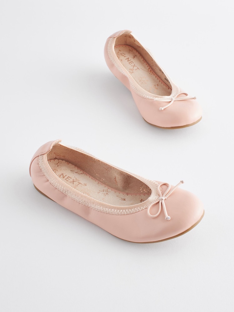 Pink Stretch Bow Ballerina Shoes - Image 1 of 6 Pink Stretch Bow Ballerina Shoes - Image 1 of 6