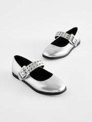Silver Metallic Stud Strap Mary Jane Shoes - Image 1 of 5