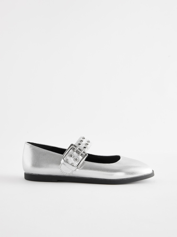 Silver Metallic Stud Strap Mary Jane Shoes - Image 2 of 5