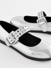 Silver Metallic Stud Strap Mary Jane Shoes - Image 3 of 5