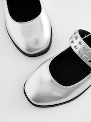 Silver Metallic Stud Strap Mary Jane Shoes - Image 5 of 5