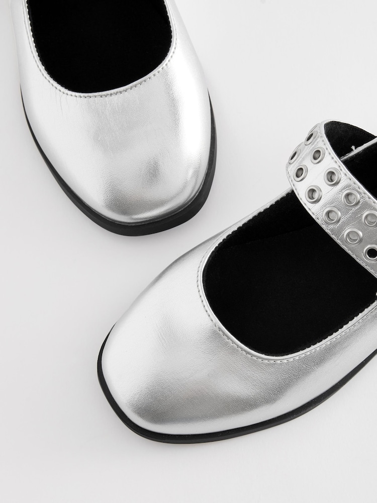 Silver Metallic Stud Strap Mary Jane Shoes - Image 5 of 5 Silver Metallic Stud Strap Mary Jane Shoes - Image 5 of 5