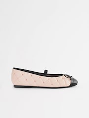 Pink/Black Quilted Stud Bow Ballerina Shoes - Image 2 of 5
