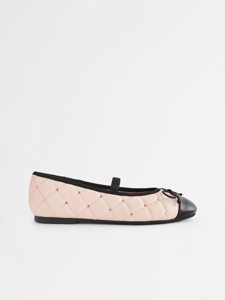Pink/Black Quilted Stud Bow Ballerina Shoes - Image 2 of 5