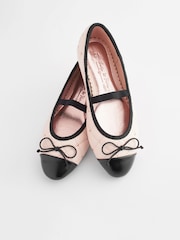 Pink/Black Quilted Stud Bow Ballerina Shoes - Image 3 of 5