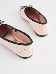 Pink/Black Quilted Stud Bow Ballerina Shoes - Image 4 of 5