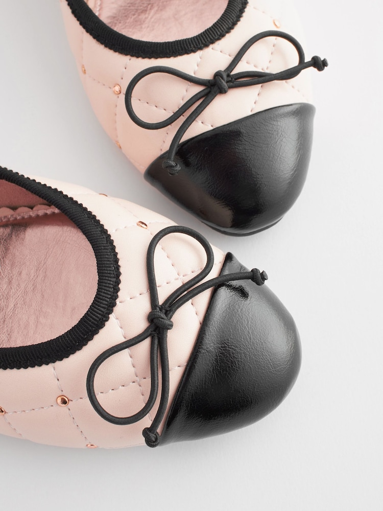 Pink/Black Quilted Stud Bow Ballerina Shoes - Image 5 of 5