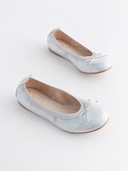 Metallic Silver Stretch Bow Ballerina Shoes - Image 1 of 6