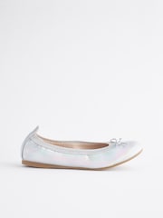 Metallic Silver Stretch Bow Ballerina Shoes - Image 2 of 6