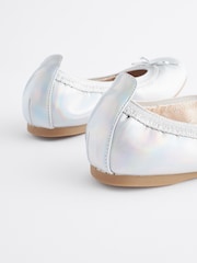 Metallic Silver Stretch Bow Ballerina Shoes - Image 3 of 6