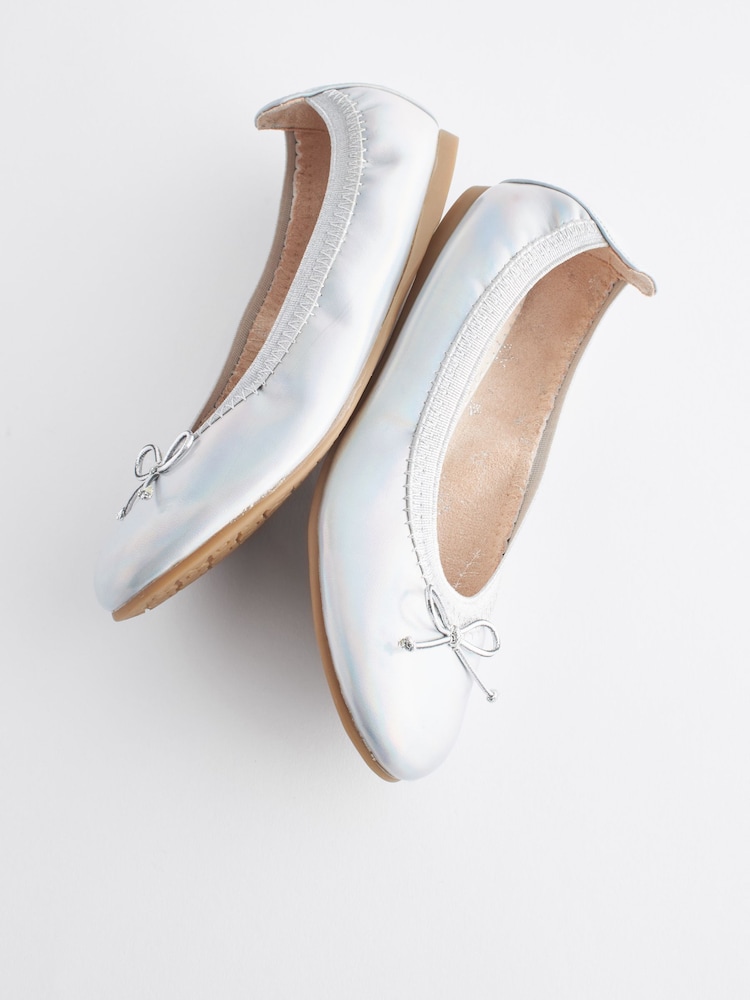 Metallic Silver Stretch Bow Ballerina Shoes - Image 6 of 6 Metallic Silver Stretch Bow Ballerina Shoes - Image 6 of 6
