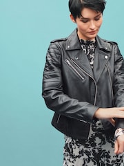 Black Leather Biker Jacket - Image 1 of 10