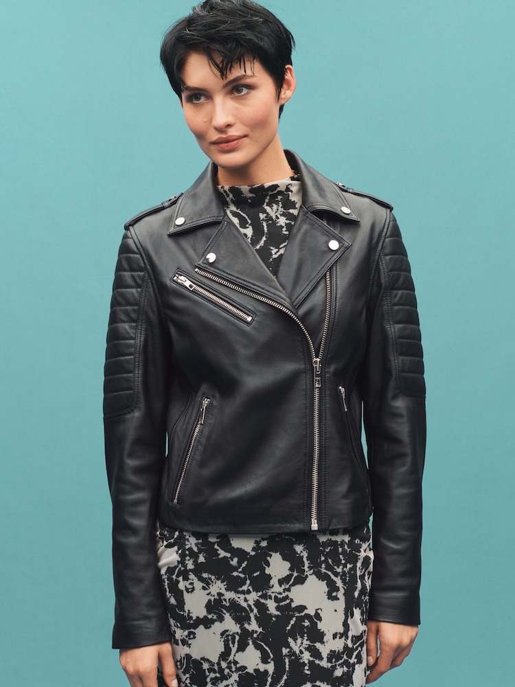 Black Leather Biker Jacket - Image 3 of 10