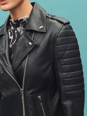 Black Leather Biker Jacket - Image 4 of 10