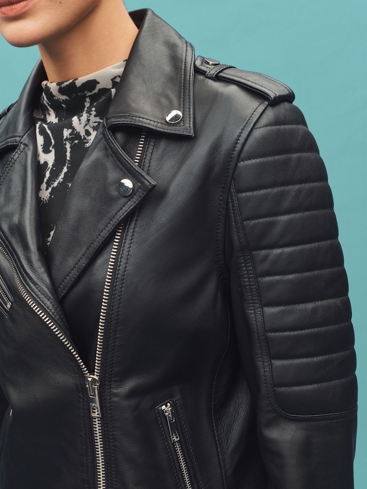 Black Leather Biker Jacket - Image 4 of 10