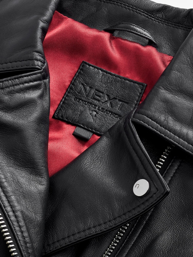 Black Leather Biker Jacket - Image 6 of 10