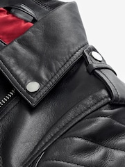 Black Leather Biker Jacket - Image 9 of 10