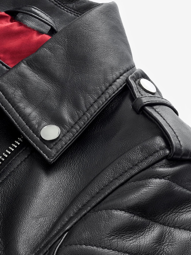 Black Leather Biker Jacket - Image 9 of 10