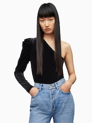 AllSaints Black Velvet Daphne Bodysuit - Image 1 of 5