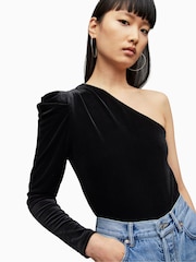 AllSaints Black Velvet Daphne Bodysuit - Image 2 of 5