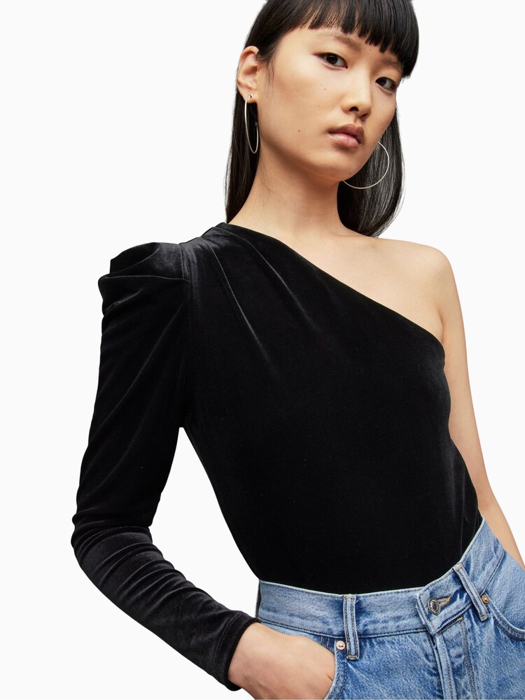AllSaints Black Velvet Daphne Bodysuit - Image 2 of 5