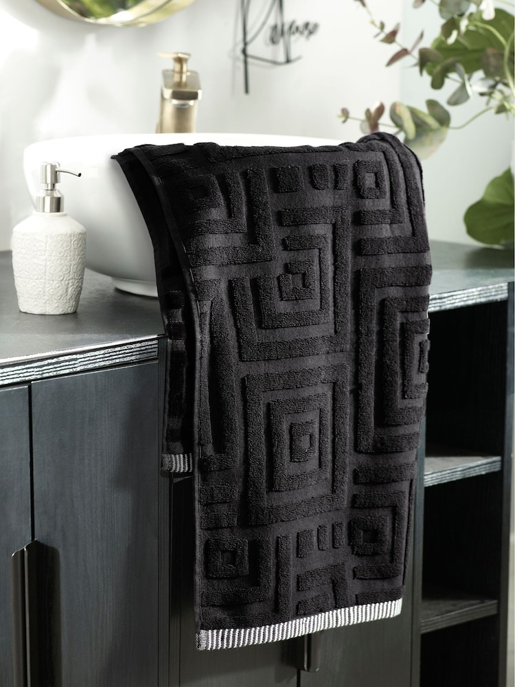 Black Geo Towel 100% Cotton - Image 1 of 3