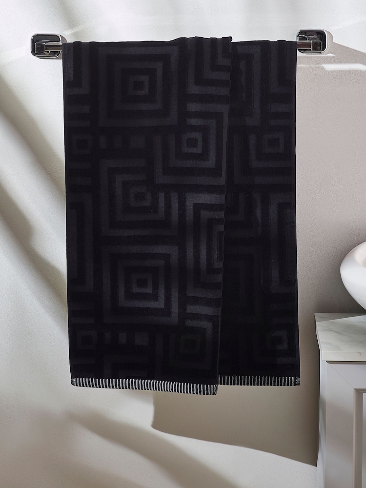 Black Geo Towel 100% Cotton - Image 2 of 3