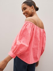 Pink Off The Shoulder Square Neck Long Sleeve Top - Image 3 of 5