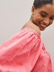 Pink Off The Shoulder Square Neck Long Sleeve Top - Image 4 of 5