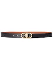Cinturón estrecho de cuero reversible con logo ovalado de Lauren Ralph Lauren - Imagen 1 de 6