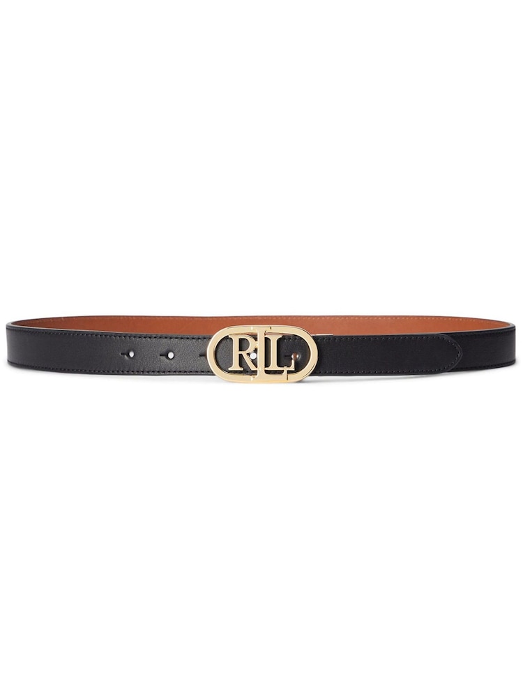 Cinturón estrecho de cuero reversible con logo ovalado de Lauren Ralph Lauren - Imagen 1 de 6