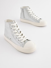 Silver Sparkle Standard Fit (F) Lace-Up High Top Trainers - Image 1 of 5